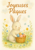 Lapin heureux avec son panier d'&oelig;ufs color&eacute;s